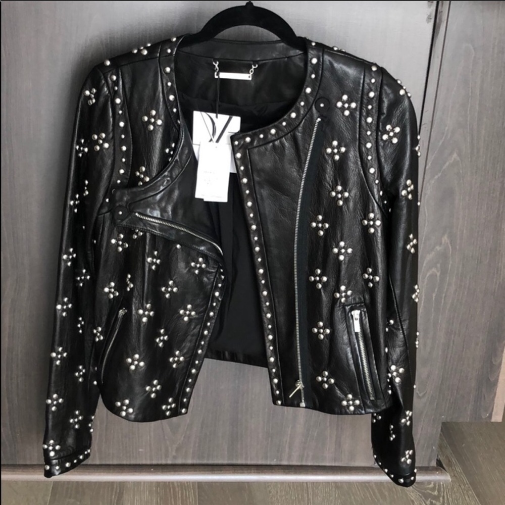 Diane von Furstenberg “Cocoa” leather moto jacket